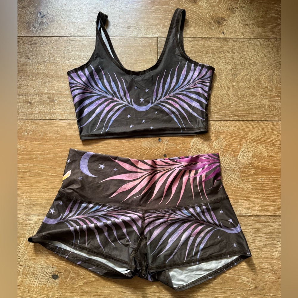 Teeki Black and Purple Celestial Bra and Shorts Set